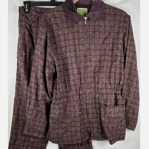 Vtg Esprit Jacket Pants Suit Set Womens L 11/12 Rayon Wool Textured Plaid Y2K - Picture 1 of 10